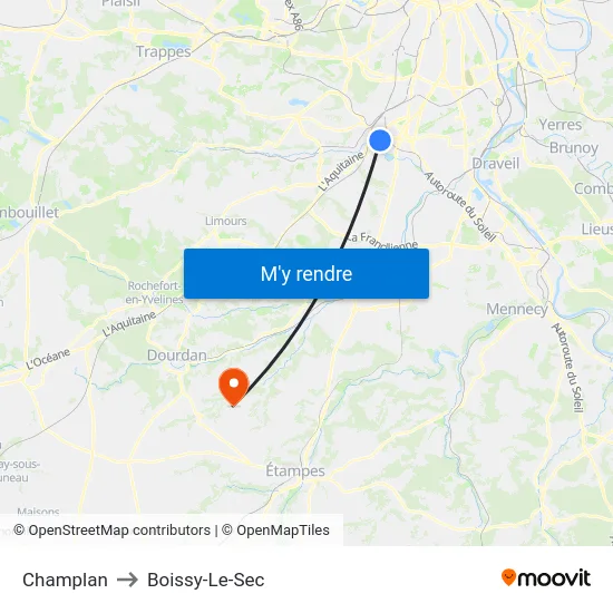 Champlan to Boissy-Le-Sec map