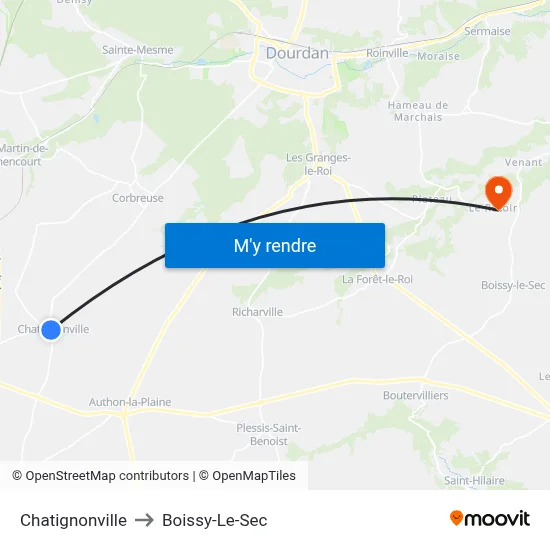 Chatignonville to Boissy-Le-Sec map