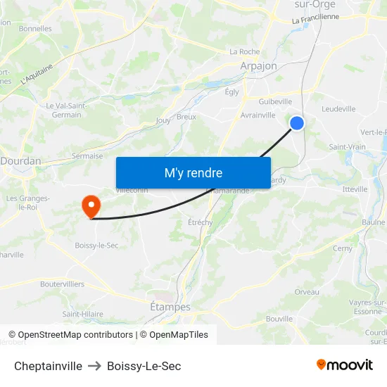 Cheptainville to Boissy-Le-Sec map