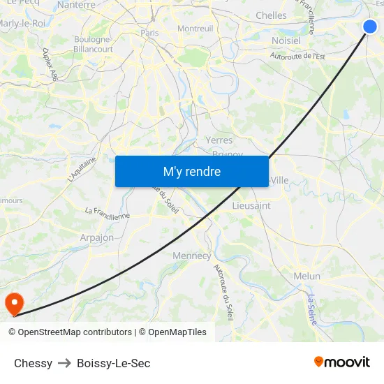 Chessy to Boissy-Le-Sec map