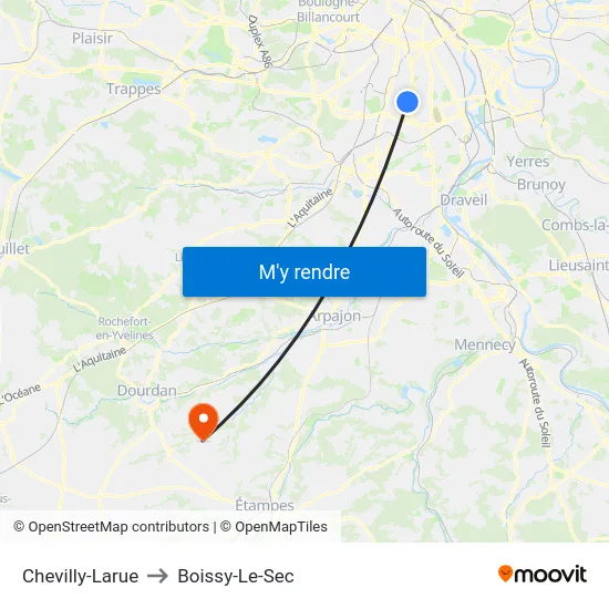 Chevilly-Larue to Boissy-Le-Sec map