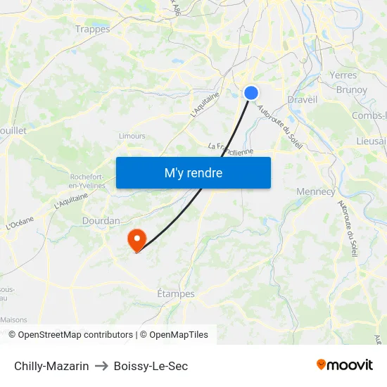 Chilly-Mazarin to Boissy-Le-Sec map