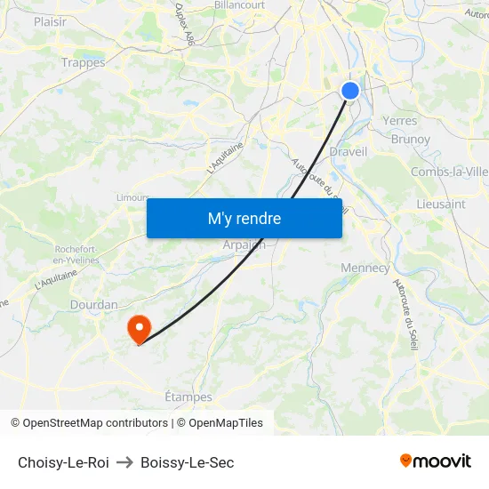 Choisy-Le-Roi to Boissy-Le-Sec map