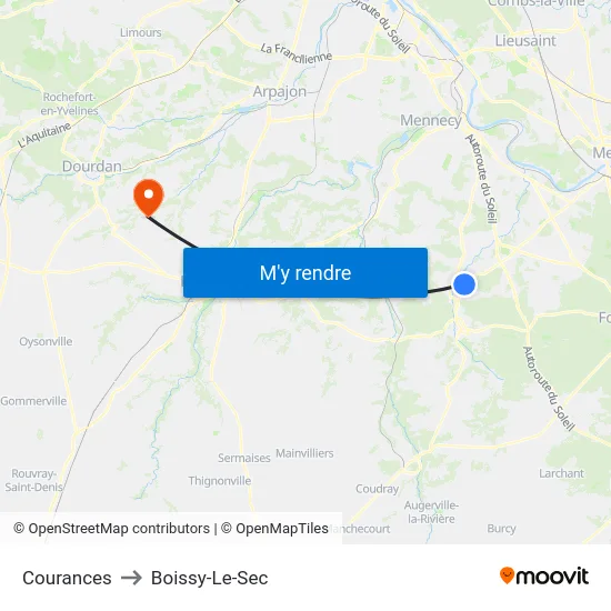 Courances to Boissy-Le-Sec map
