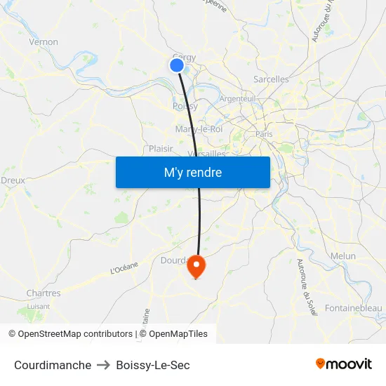 Courdimanche to Boissy-Le-Sec map