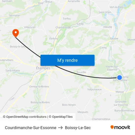 Courdimanche-Sur-Essonne to Boissy-Le-Sec map