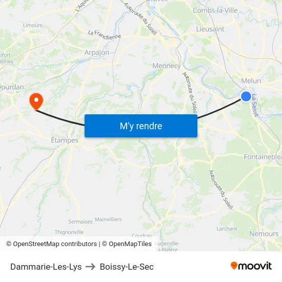 Dammarie-Les-Lys to Boissy-Le-Sec map