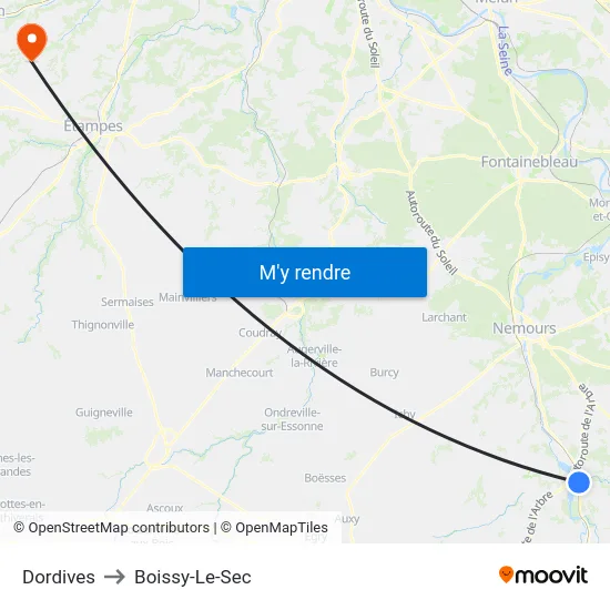 Dordives to Boissy-Le-Sec map