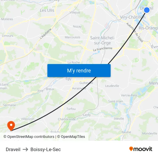 Draveil to Boissy-Le-Sec map