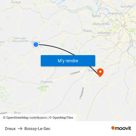 Dreux to Boissy-Le-Sec map