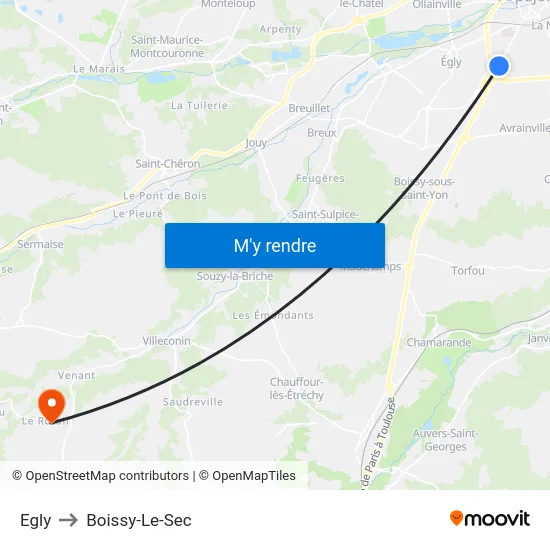 Egly to Boissy-Le-Sec map