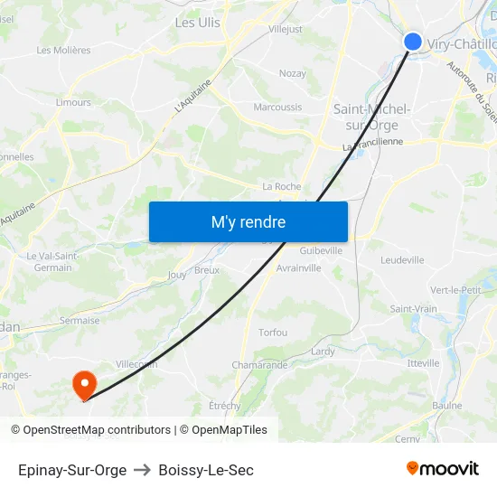 Epinay-Sur-Orge to Boissy-Le-Sec map
