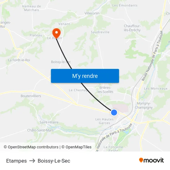 Etampes to Boissy-Le-Sec map