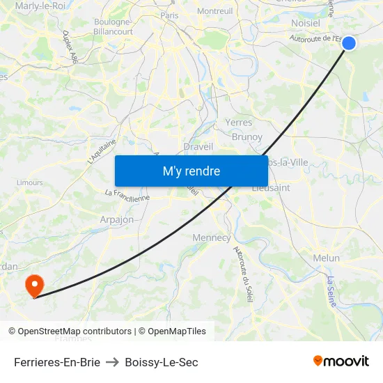 Ferrieres-En-Brie to Boissy-Le-Sec map