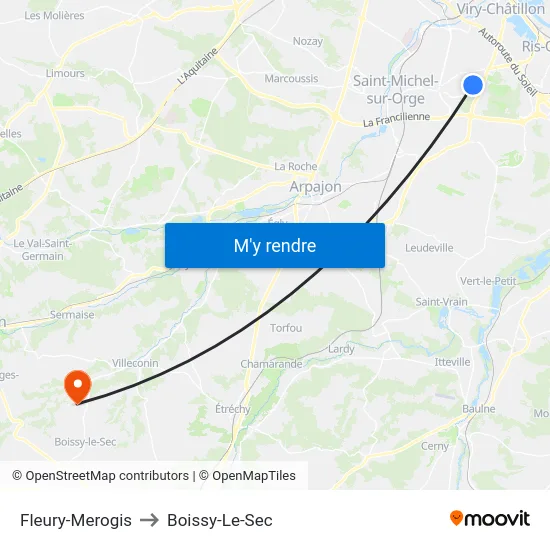 Fleury-Merogis to Boissy-Le-Sec map