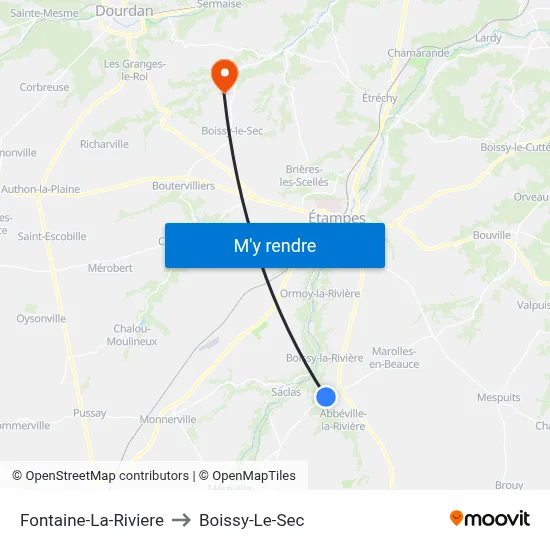 Fontaine-La-Riviere to Boissy-Le-Sec map