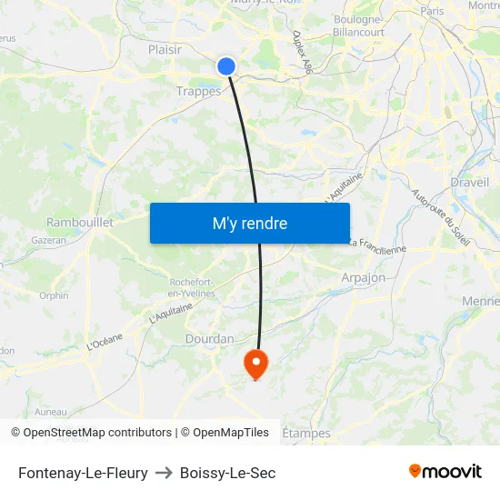 Fontenay-Le-Fleury to Boissy-Le-Sec map