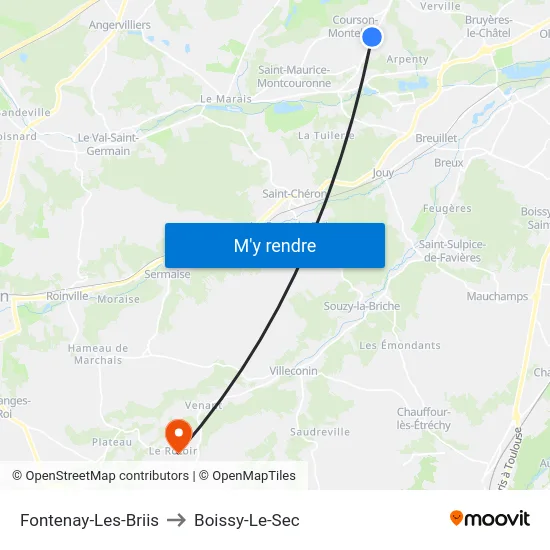 Fontenay-Les-Briis to Boissy-Le-Sec map
