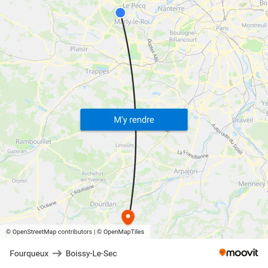 Fourqueux to Boissy-Le-Sec map