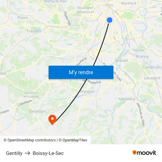 Gentilly to Boissy-Le-Sec map