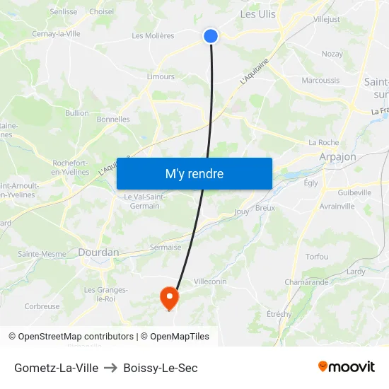 Gometz-La-Ville to Boissy-Le-Sec map