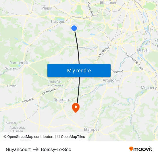 Guyancourt to Boissy-Le-Sec map