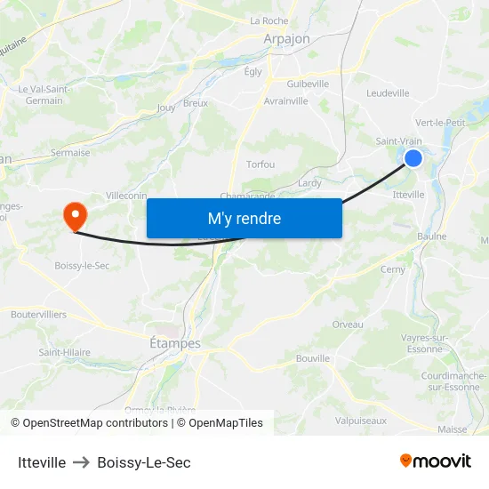 Itteville to Boissy-Le-Sec map