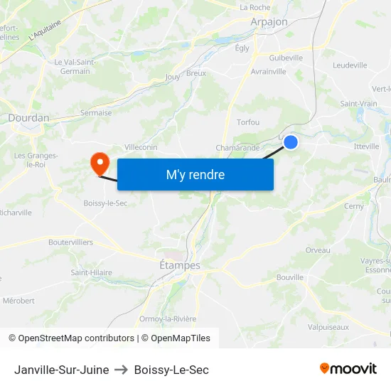Janville-Sur-Juine to Boissy-Le-Sec map