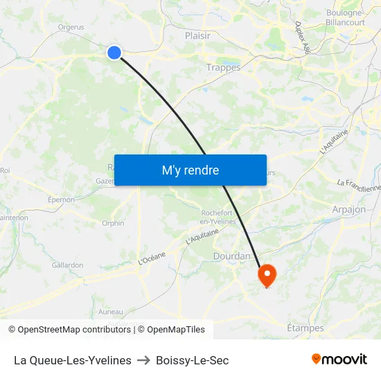 La Queue-Les-Yvelines to Boissy-Le-Sec map