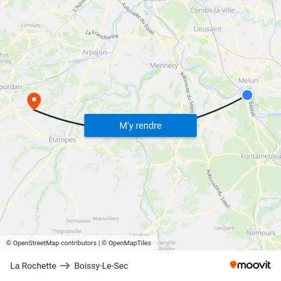 La Rochette to Boissy-Le-Sec map