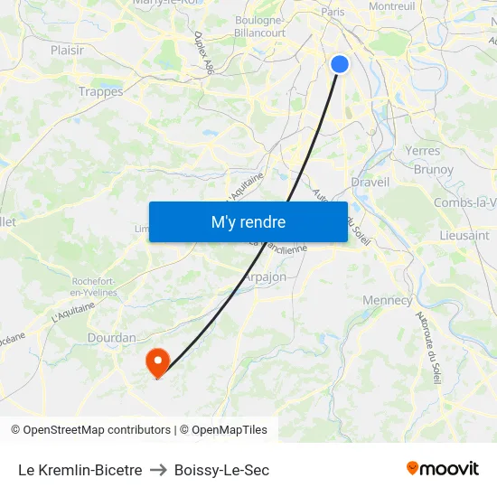 Le Kremlin-Bicetre to Boissy-Le-Sec map