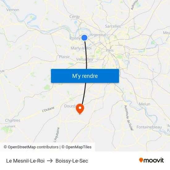 Le Mesnil-Le-Roi to Boissy-Le-Sec map