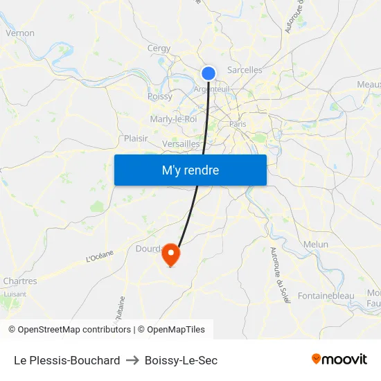 Le Plessis-Bouchard to Boissy-Le-Sec map