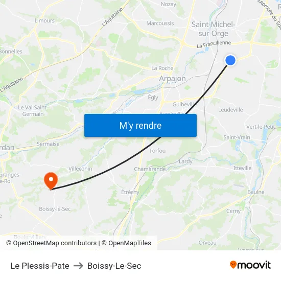 Le Plessis-Pate to Boissy-Le-Sec map