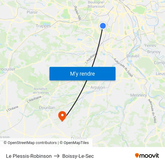 Le Plessis-Robinson to Boissy-Le-Sec map
