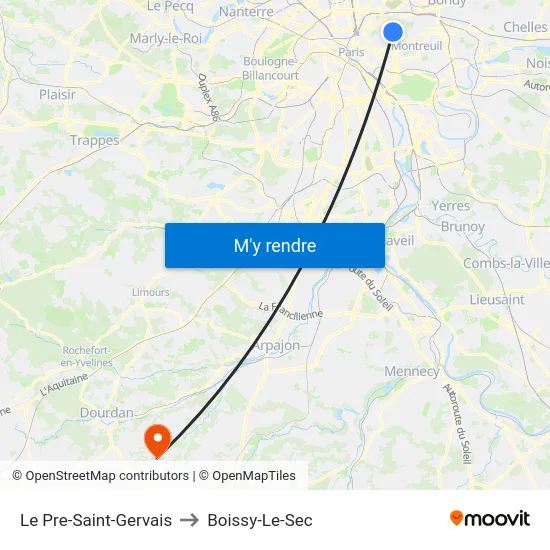 Le Pre-Saint-Gervais to Boissy-Le-Sec map