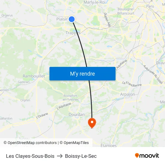 Les Clayes-Sous-Bois to Boissy-Le-Sec map