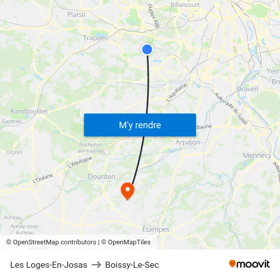Les Loges-En-Josas to Boissy-Le-Sec map
