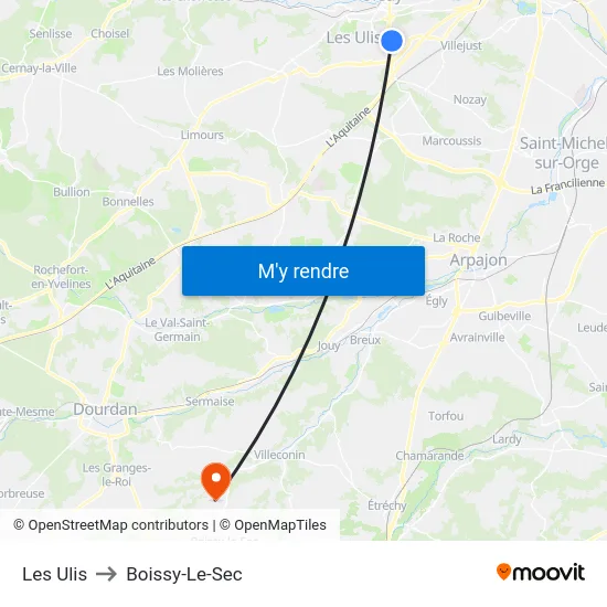 Les Ulis to Boissy-Le-Sec map