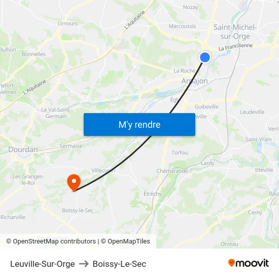 Leuville-Sur-Orge to Boissy-Le-Sec map