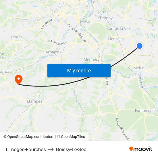 Limoges-Fourches to Boissy-Le-Sec map