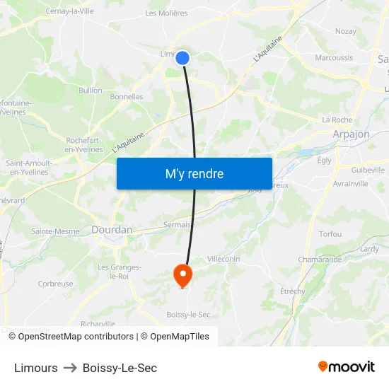 Limours to Boissy-Le-Sec map