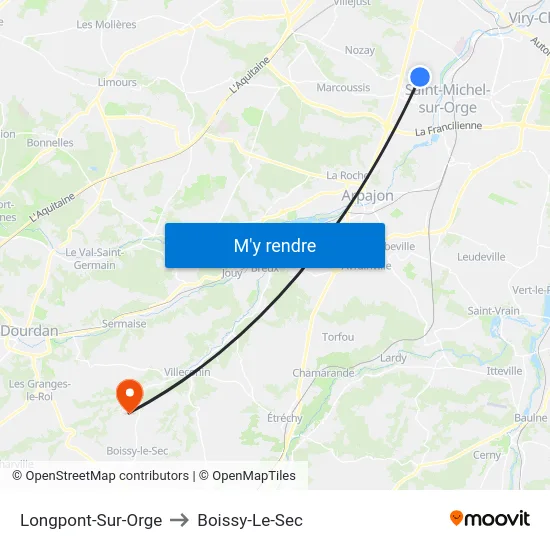 Longpont-Sur-Orge to Boissy-Le-Sec map