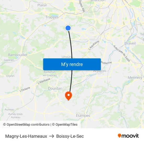 Magny-Les-Hameaux to Boissy-Le-Sec map