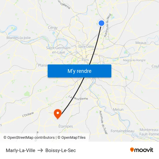 Marly-La-Ville to Boissy-Le-Sec map