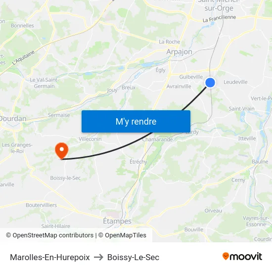 Marolles-En-Hurepoix to Boissy-Le-Sec map