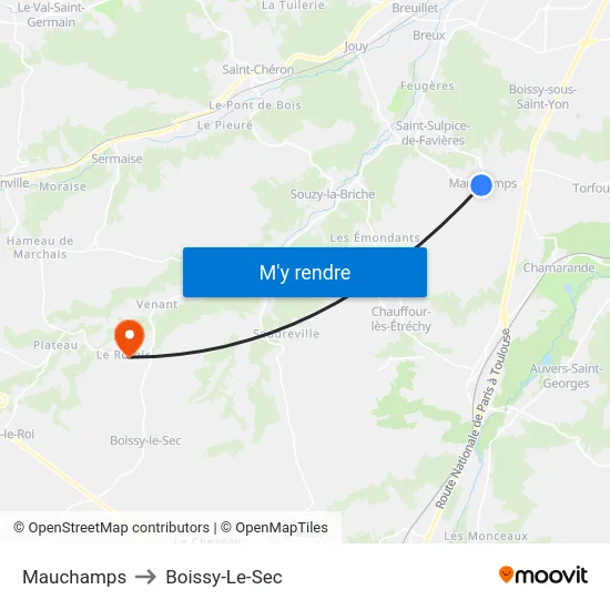 Mauchamps to Boissy-Le-Sec map