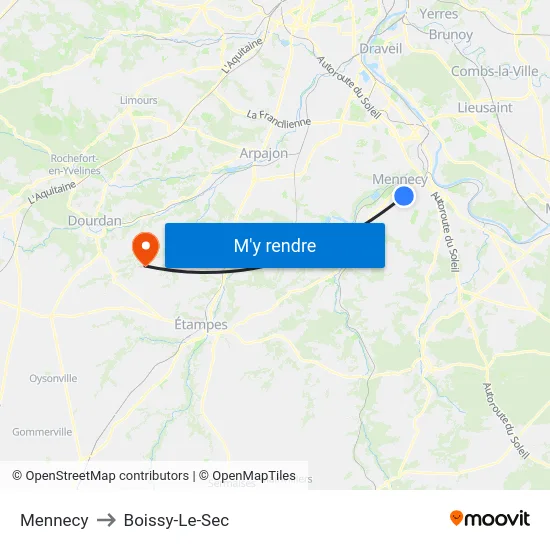 Mennecy to Boissy-Le-Sec map