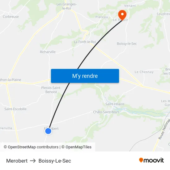 Merobert to Boissy-Le-Sec map