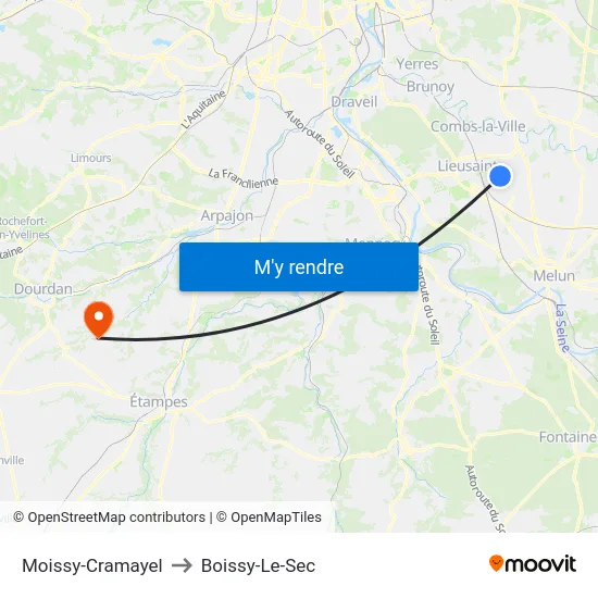 Moissy-Cramayel to Boissy-Le-Sec map